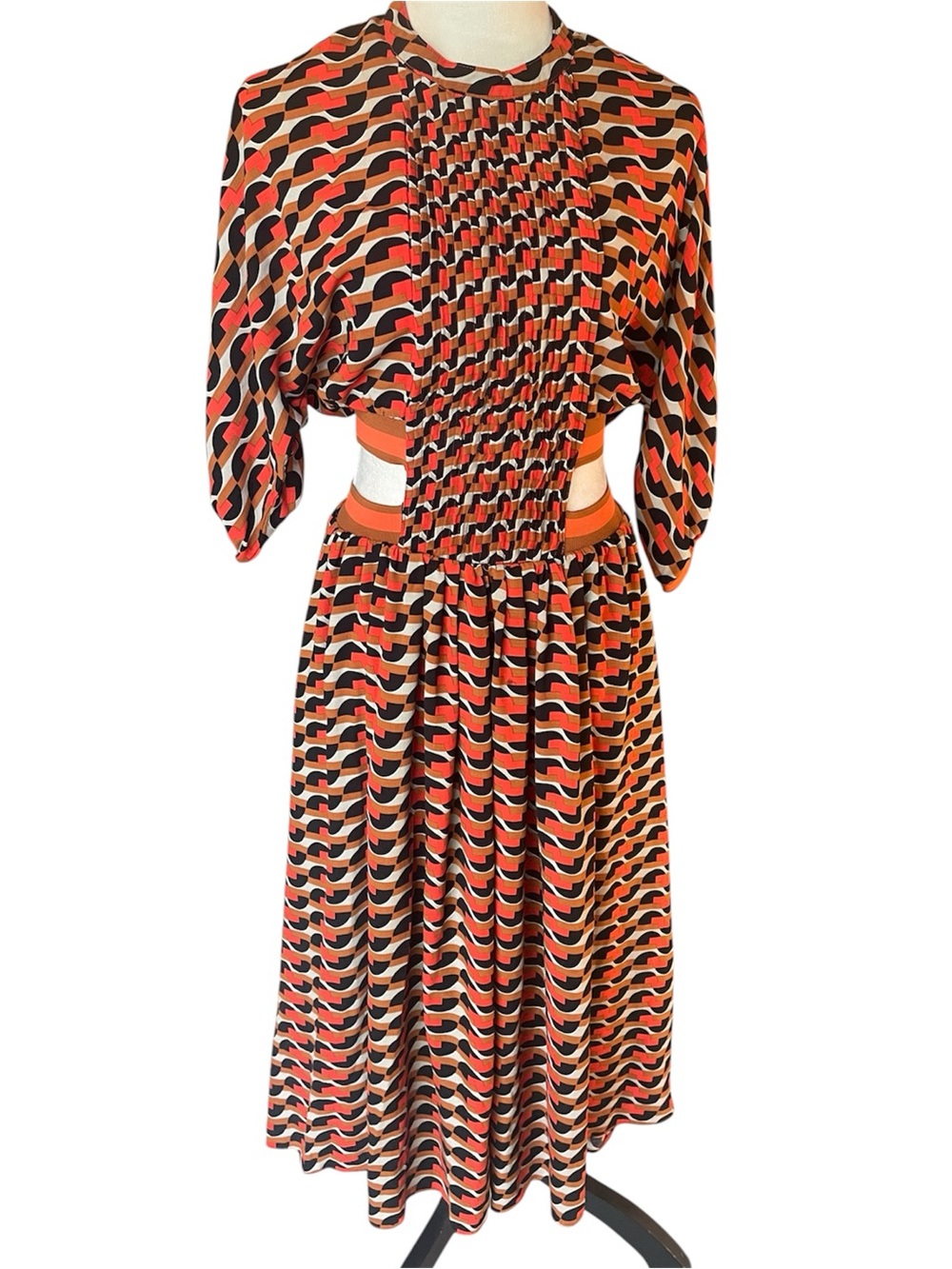 Retro Wave Pattern Orange & Black Women's Dress
